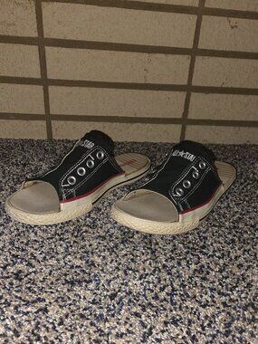RETRO CONVERSE CHUCK TAYLOR ALL STAR BLACK CANVAS SLIDES WOMENS 8 RARE DISCO